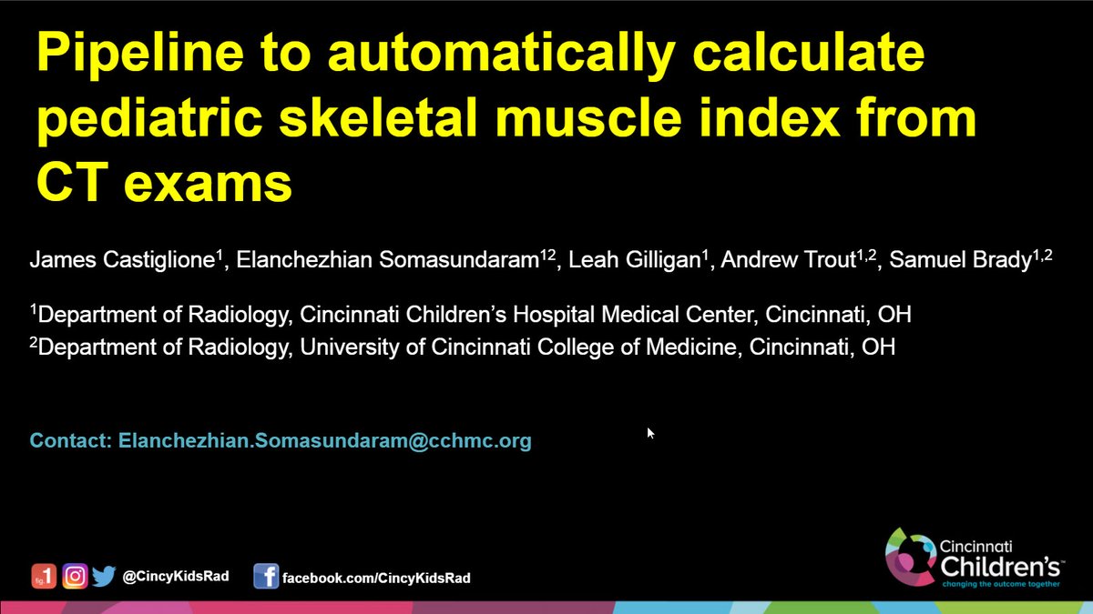 All the  #RSNA20 excitement you heard regarding  #Machinelearning came from  @CincyKidsRad. This project from Drs. Castiglione,  @chezhipower, Gilligan,  @AndrewTroutMD, and  @SamBradyPHD showed that machines can perform muscle segmentation for  #sarcopenia  https://dps2020.rsna.org/exhibit/?exhibit=PD-1A-28
