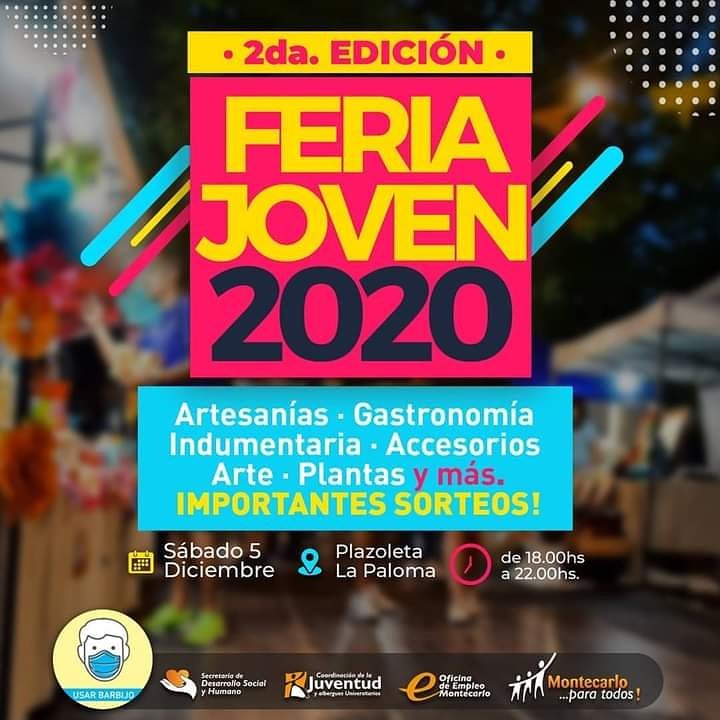 OficinadeEmple2's tweet photo. 📢 Hoy no te podes perder!!!! 
 
🎉SEGUNDA EDICION DE LA FERIA JOVEN MONTECARLO 2020🎉
 
⏰De 18 a 22hs
🌄Plazoleta La Paloma 

🤯Más de 100 emprendedores inscriptos🤯

@jorgebernardonu @jorgeAdanLovato @chunbarreto @ReneAnders2619 @RamiroAranda98 https://t.co/Rkgrt5yKjy