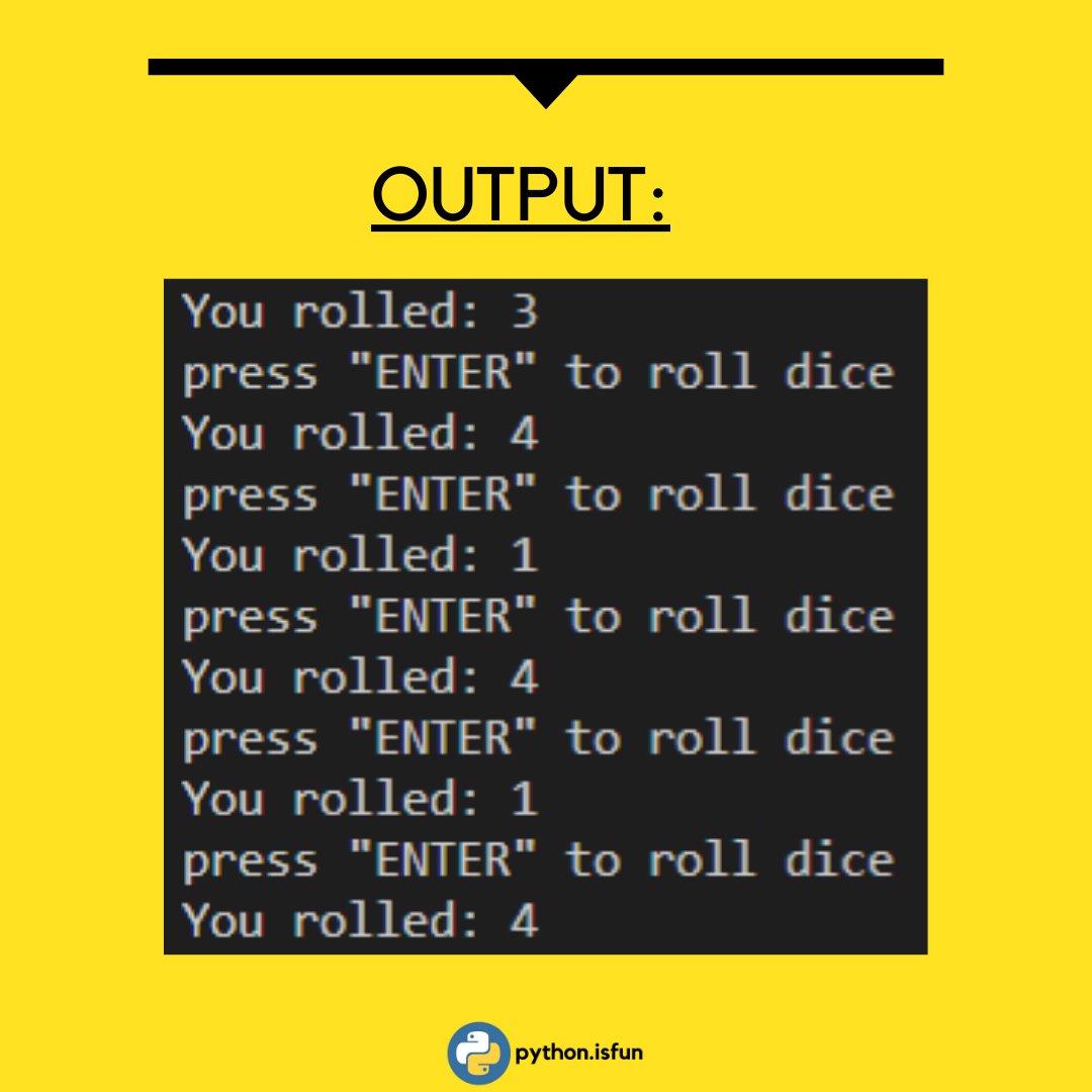 IsfunPython's tweet image. Do you know about dice simulation?
A dice is a simple cube with numbers from 1 to 6 written on its face. But what is simulation? It is making a computer model. Thus, a dice simulator is a simple computer model that can roll a dice for us.
Do follow @IsfunPython
#pythonisfun