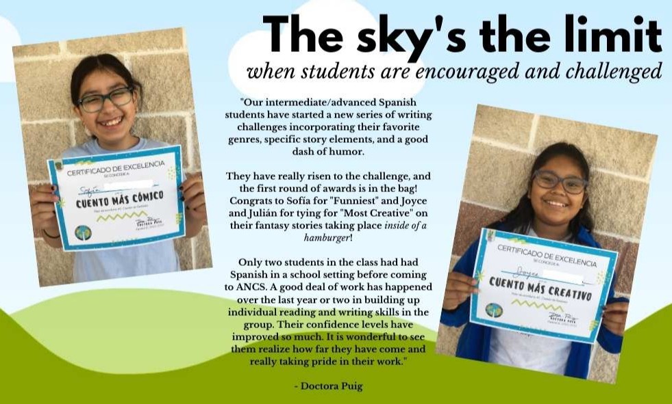 AllNationsCS's tweet photo. CREATIVITY comes out when students are loved, well-prepared, confident, and challenged. See a fun update from Doctora Puig about her Spanish class writing awards this week. https://t.co/YlGKzwrEXM