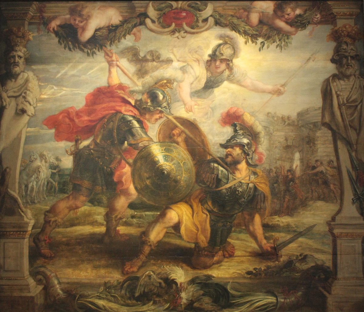 When Achilles and Hector fight, Zeus takes out scales and weighs the death(literally the death spirit) of both of them. Hector's turns out heavier, so he is doomed. The dying Hector tells Achilles of his own death soon to come. Achilles accepts this and is untroubled.