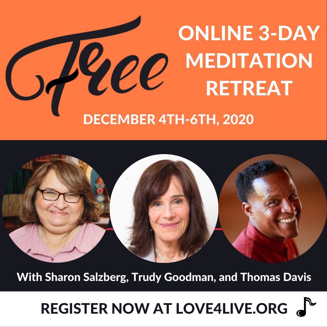 It’s not too late to join us this weekend for a FREE #meditation retreat with @SharonSalzberg, @TrudyGoodman & Thomas Davis. Register free now at: love4live.org/retreat #mindfulness #musicindustry #SaveOurStages #crewnation