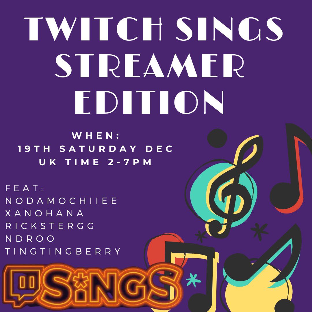 TingtingBerry's tweet photo. Twitch Sing collab with streamers happens on Dec. 19 Saturday!!! Join us for the Fest. Thank you for the invite @Nodamochiiee I can’t wait @XanohanaTTV #twitchsing #twitch #event #coop #collab #stream #sing #party https://t.co/h5TddCbgra
