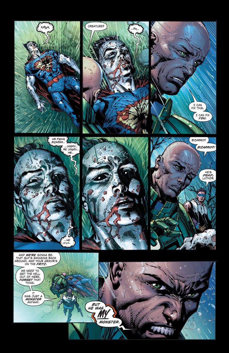 Bizarro's demise seems to genuinely affect Lex, and we get his ultimate victory with a classic Luthor line."But I'm smarter."
