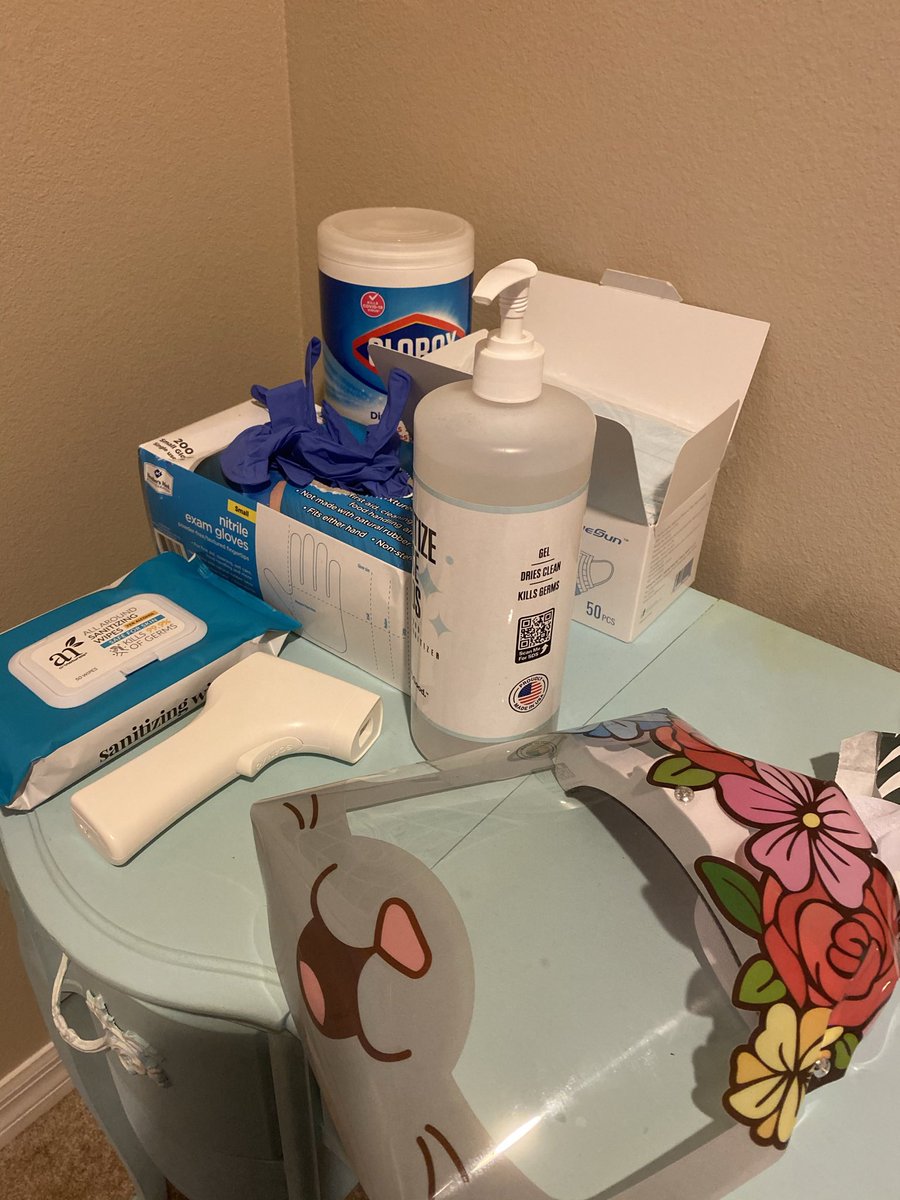 2- PPE- We set up a station outside of her room with masks, a face shield, a robe, and gloves. We did not go into her room without putting these things on first. It was an adjustment, but by the second day she was just asking “can you put on your stuff, so I can have a hug?”