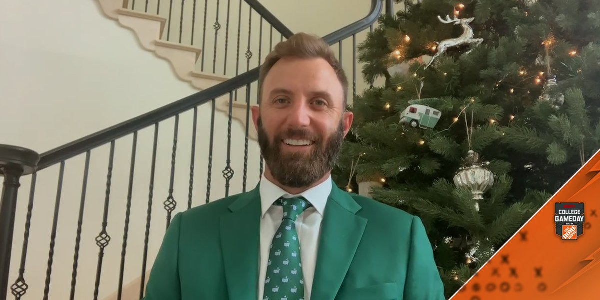 .<a href="/DJohnsonPGA/">Dustin Johnson</a>'s Masters green jacket and tie combo on College Gameday is 🔥.