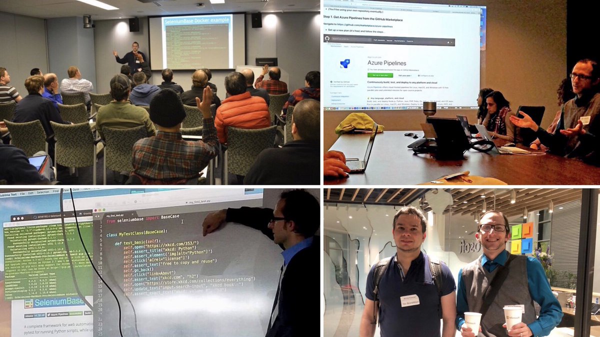 SeleniumBase's tweet photo. Flashback to pre-pandemic life, where #SeleniumBase talks were given in-person, generally held at one of #Microsoft’s New England offices. https://t.co/mnLdMOQ7T6