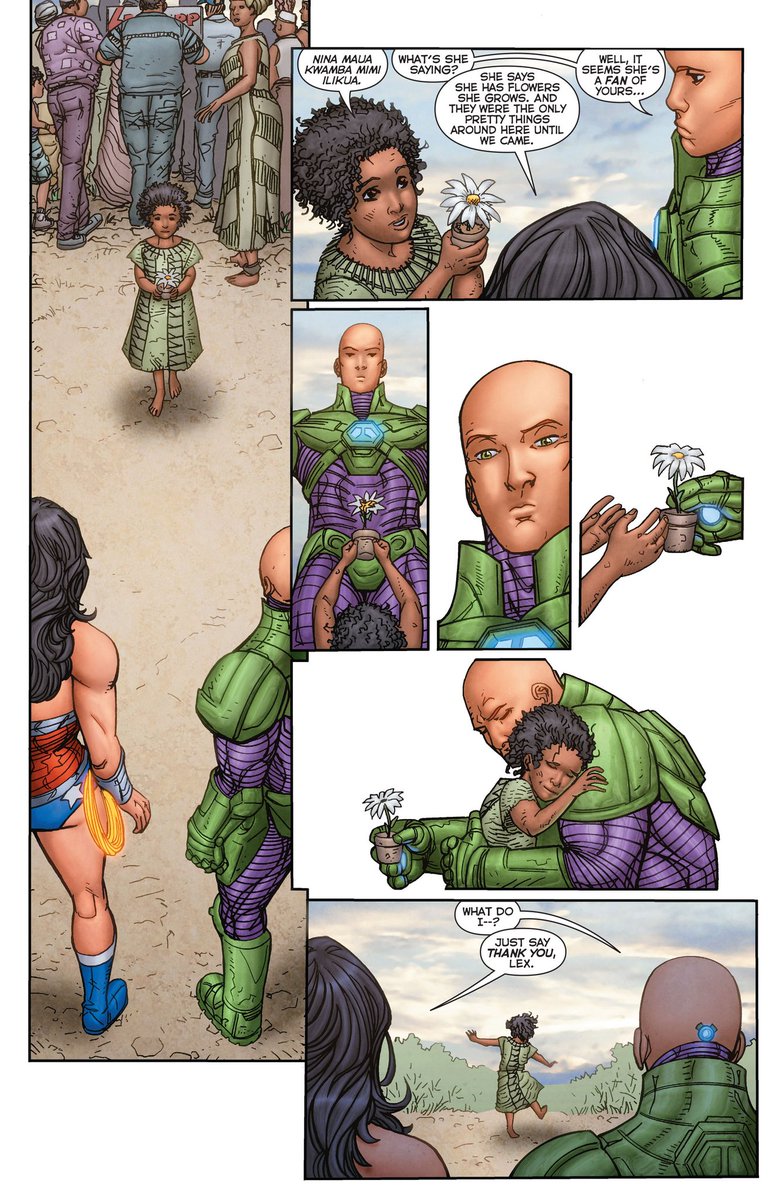 This leads to an issue which is mostly just members of the Justice League teaching Lex how to be a hero.Which contains one of my favourite comic pages ever.He's starting to get it.