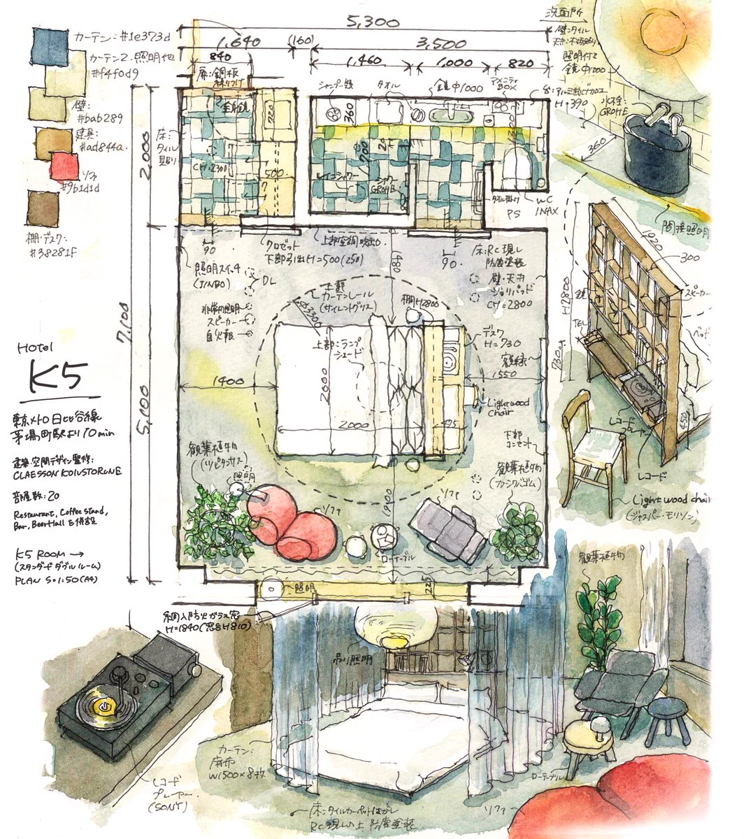今年行ったホテルの間取り図のスケッチが本格的すぎる！驚きすぎて声も出ない‼