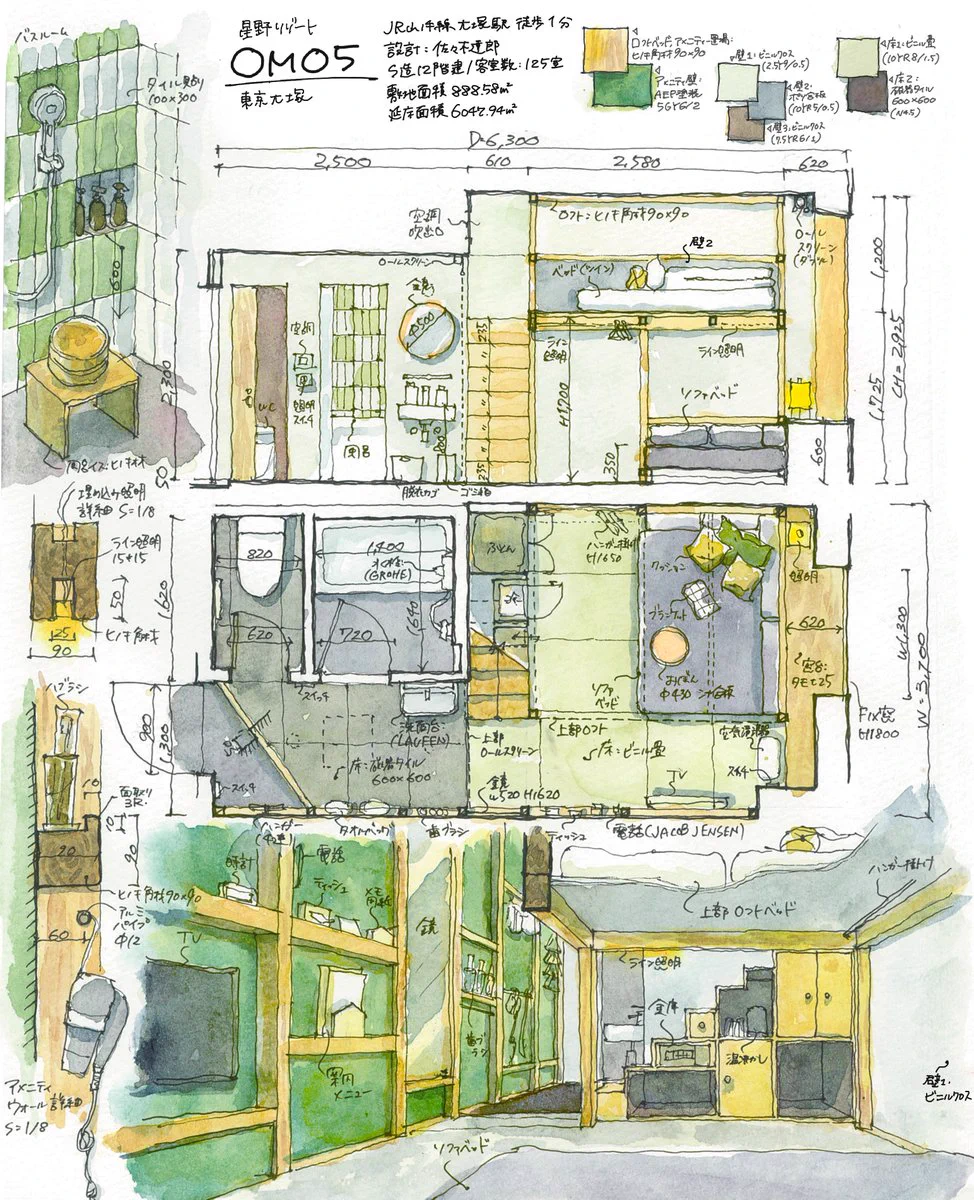今年行ったホテルの間取り図のスケッチが本格的すぎる！驚きすぎて声も出ない‼