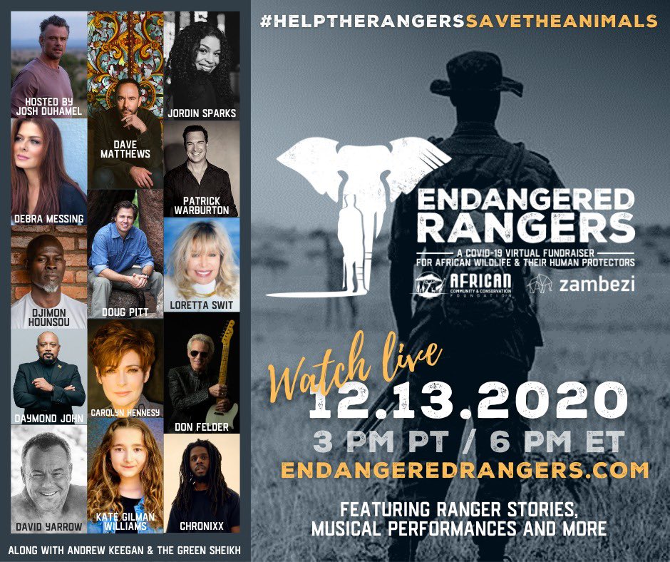 I’m very excited to support @EndangrdRangrs and their fight to protect wildlife. Join me on 12/13 to help the men and women on the front lines of wildlife conservation. Tune-in and donate to help the rangers. #helptherangerssavetheanimals bit.ly/Rangr