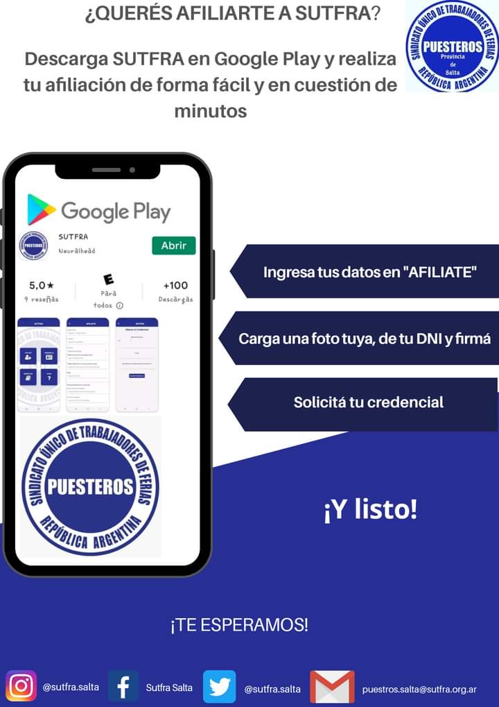 SutfraSalta's tweet photo. ¡Realiza tu afiliación de forma rápida y en simples pasos!
@Puesterosra defendiendo la dignidad de tu puesto 🇦🇷

@WalterAGodoy 
@NicoChipana2015 https://t.co/NGvTtqySlC