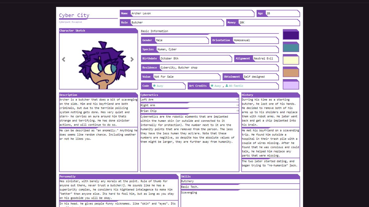 CypreJyo's tweet image. I made a Cyberpunk Red inspired toyhouse character code to hype myself up for Cyberpunk 2077! Ill be making it public soon!!!!

--------------------------------------------------
#Toyhouse #CharacterCode #Cyberpunk2077