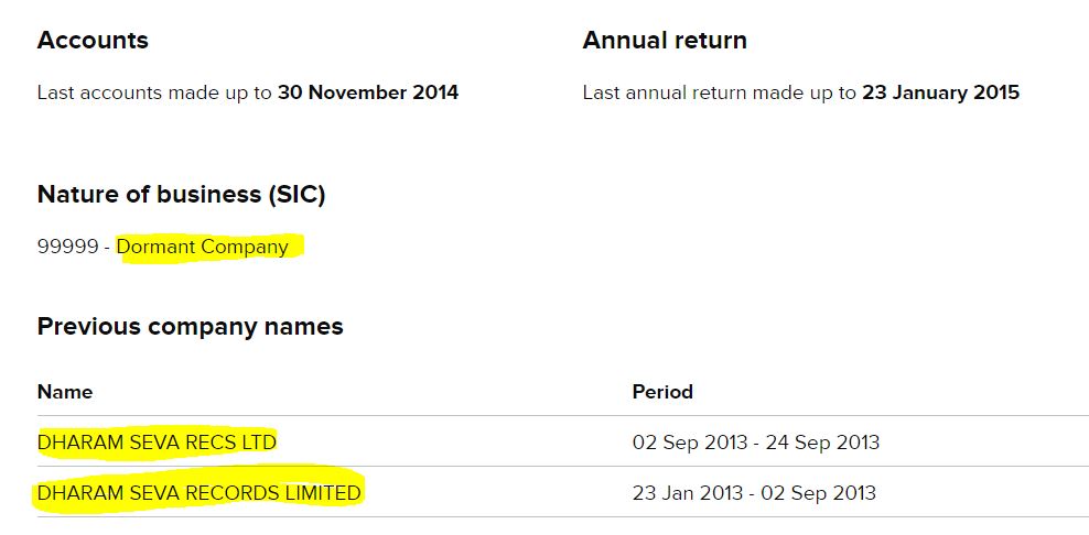 Let’s see 1st oneDHARAM SEVA LTDIt is Dormant Company. It means it doesn’t have any actual business or sell anything.Search on Google about it.And it was dissolved in 2016.Isn’t it amazing? It was formed in same year 2013 when they register trust.