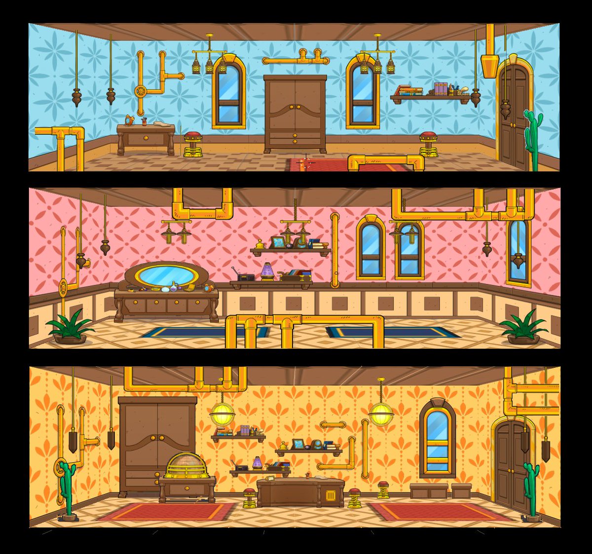RavenTravelStd's tweet photo. Some interiors that you can visit and maybe get side quests.🏘️🌠

*WIP*

#fantasynetwork #socialvania #screenshotsaturday #metroidvania #videogame #indiedev #indiegame #3d #blender #models #House #interiors https://t.co/xVJCZj8ukO