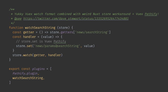 dave_stewart's tweet photo. Not sure whether to be immensely proud or utterly horrified by by this code I just wrote!
#vue #nuxt #vuex #pathify #javascript https://t.co/aBuXoG4y6H