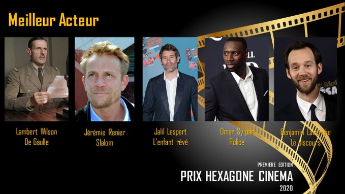 CinemaHexagone's tweet photo. PRIX HEXAGONE CINEMA AU MEILLEUR DU CINEMA FRANÇAIS DE L’ANNEE 2020

#prixHexagoneCinema #cinemafrançais #meilleuracteur #Slalom #CharleneFavier #LambertWilson #DeGaulle #JeremieRenier @JalilLespert @OmarSy #Police #BenjaminLavernhe #LeDiscours

https://t.co/umClS5XT12 https://t.co/FkKeKvC3WZ