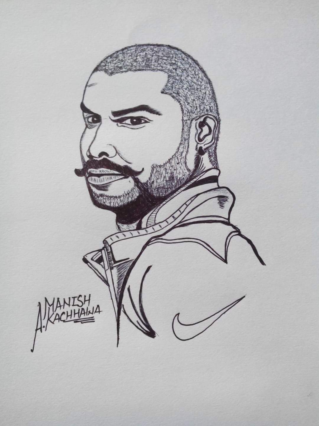 Indian Cricket Star Shikhar dhawan Happy birthday to u    Black pen sketch     
