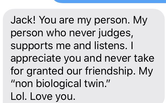 Codner_437's tweet photo. Texted a very old  friend this morning to say I was thinking about her for Day 5 of the #drjodychallenge We rarely see each other these days but this person means the world to me! This was her response (she’s my person too ) 🥰 @DrJCarrington https://t.co/1VmkE0xCux