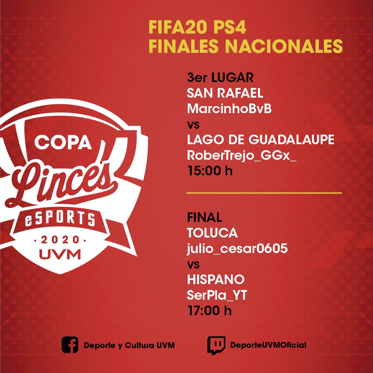 Ernesto_RiveraR's tweet photo. #CopaLinces🏆🎮 ¡Listos los encuentros que decidirán las medallas de la Copa Linces eSports UVM 2020. Hoy a partir de las 12:00 h, las transmisiones en-vivo con casters de lujo, a través de nuestros canales 👉🏼 https://t.co/PVxzew0uMn y https://t.co/b3WXO2hi0j #SomosLinces https://t.co/Jyx1W7ua6w