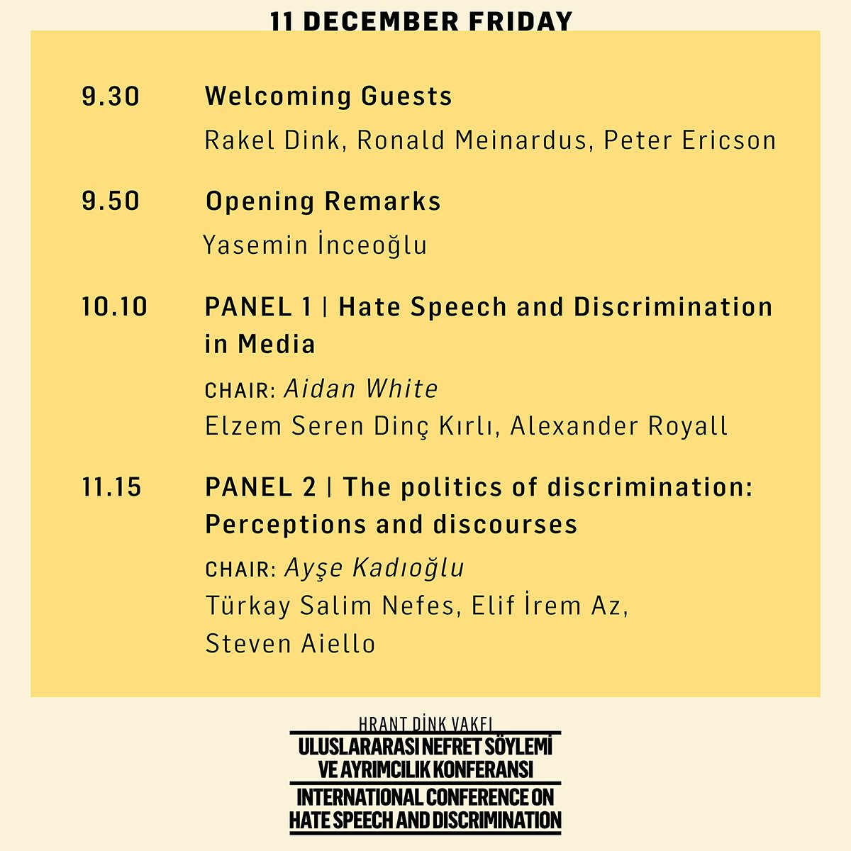 HrantDinkFnd's tweet image. The &apos;International Conference on Hate Speech and Discrimination&apos; will be held on 11-12 December, follow the link to register and learn more about the programme: bit.ly/2JBeS8M  📆📝
 #ForANewDiscourse #NoToHateSpeech