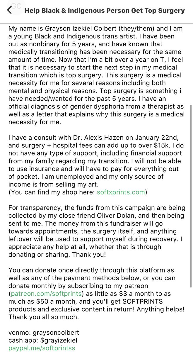 🧚🏽‍♂️ hi everyone! i’m a black &amp; indigenous trans &amp; nonbinary person in need of funds for my top surgery happening in 2021.✨
please retweet/share/donate! 
thank you all so much 💘
#transcrowdfund

gofundme link here:
gf.me/u/zbhvsj