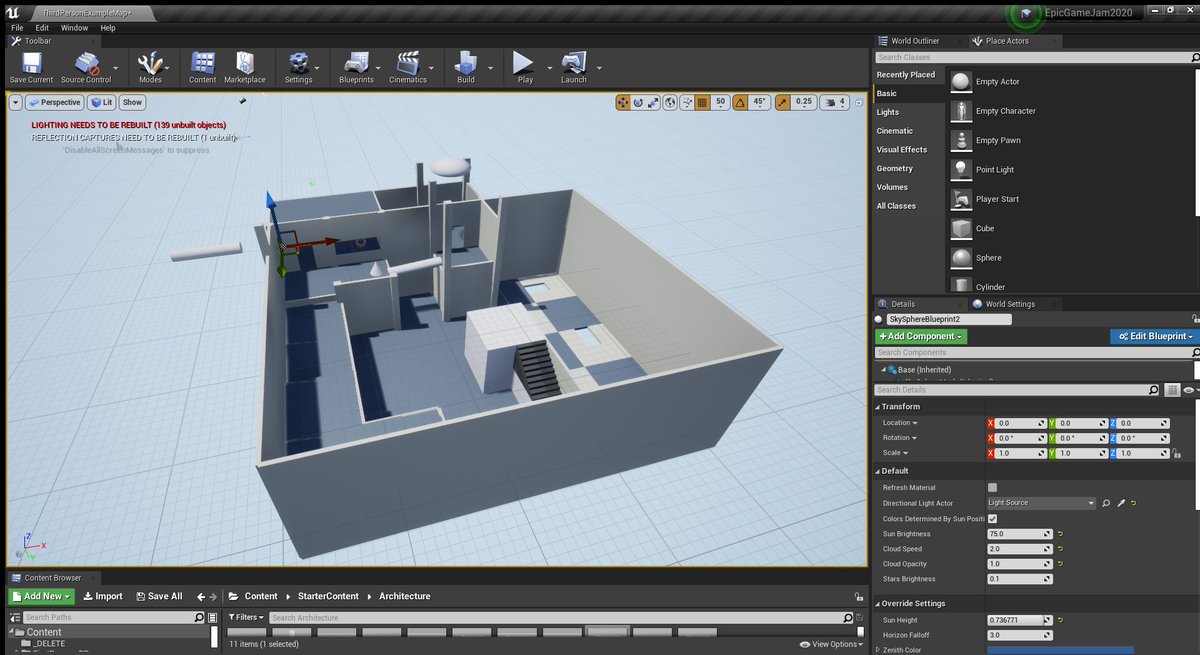 Drewski8393's tweet photo. Blocked out my level. Tutorial vids found on my "gimmick". game jam is going great for a first time so far! #unrealjam #gamejam #firstjam #leveldesign https://t.co/XobwMQo1jh