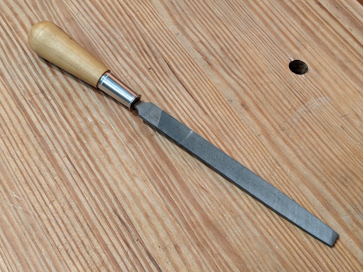 This 12" mill bastard file is something that comes in handy for lots of things, but isn't in my tool list for any one big specific reason. Usually when I'm using this something has gone wrong and the file is helping me fix the issue. Or I'm sharpening a card scraper.
