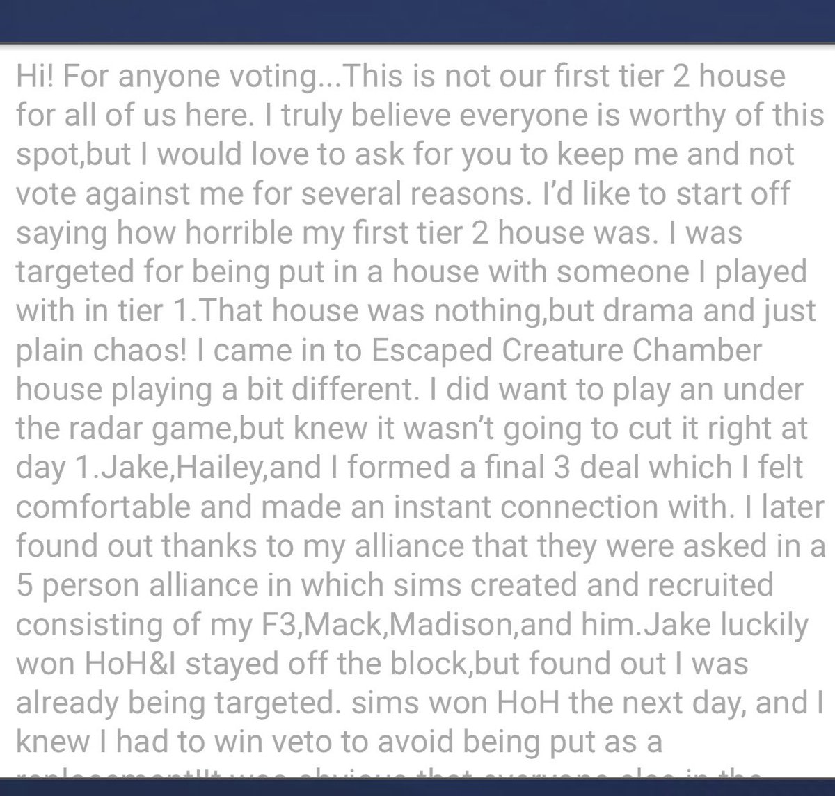 JoelBBTG's tweet photo. Thread of my game and how I got to final 3. Here is my final 3 speech! I hope you guys read it! Thank you! ❤️ sorry for the essay... #Morningread #BBTG #BIgbrother https://t.co/Mq1fcxnbYG