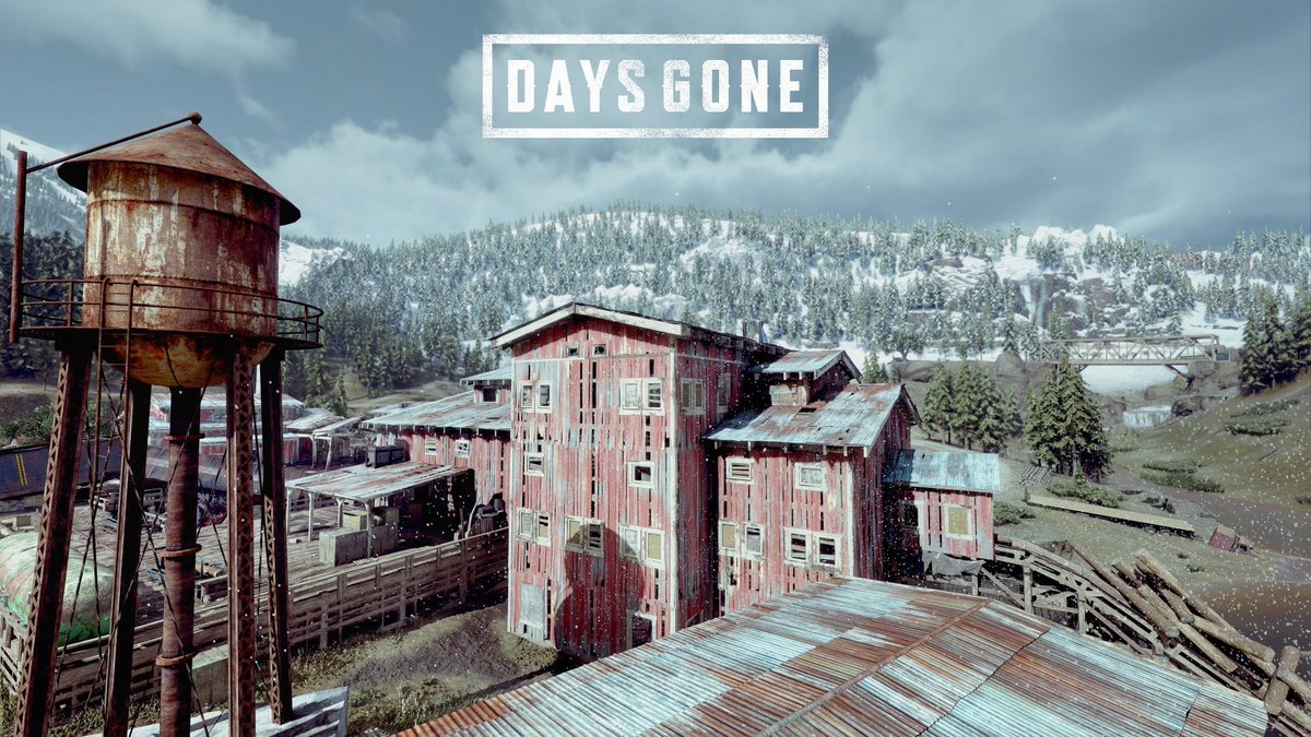 In honor of  @JakeRocket, here is a thread of photos from the Old Sawmill. A huge technical achievement with 500 Freakers on screen at the same time, combining elements of horror, strategy and pure adrenaline creating an iconic mission on the PS4 console.  #DaysGone