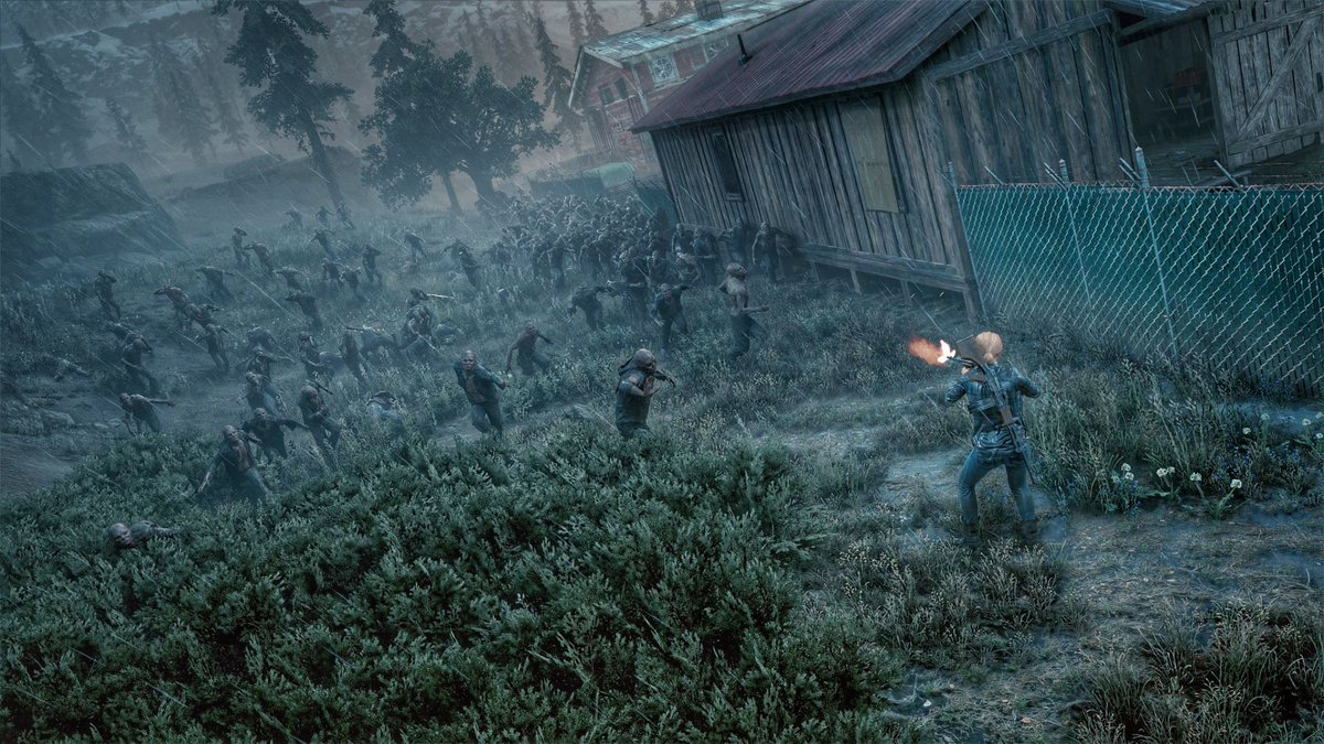 In honor of  @JakeRocket, here is a thread of photos from the Old Sawmill. A huge technical achievement with 500 Freakers on screen at the same time, combining elements of horror, strategy and pure adrenaline creating an iconic mission on the PS4 console.  #DaysGone
