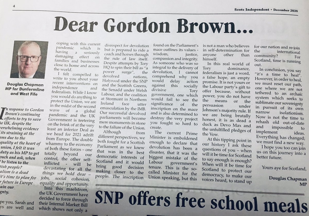 DougChapmanSCO's tweet photo. My open letter to Gordon Brown in the #ScotsIndependent - Federalism is a dead duck...only #Independence will satisfy a majority in Scotland. https://t.co/RY0vh5xALm
