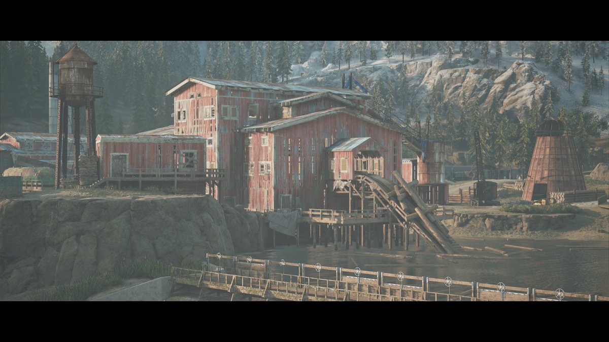 In honor of  @JakeRocket, here is a thread of photos from the Old Sawmill. A huge technical achievement with 500 Freakers on screen at the same time, combining elements of horror, strategy and pure adrenaline creating an iconic mission on the PS4 console.  #DaysGone