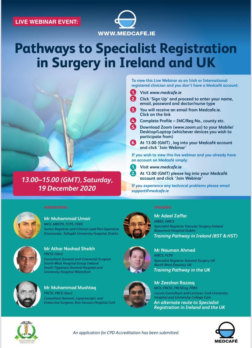 IPMA2020's tweet photo. Save the date. Join us.... 

Saturday 19th Dec 2020 13:00-15:00 (GMT) for a webinar on

Career Guidance in Surgery
Pathways to Specialist Registration in Ireland &amp; UK

Focused on Training pathways in Ireland &amp; UK. Also how to attain Specialist Registration through Alternate Route https://t.co/6vaFSAkLXK