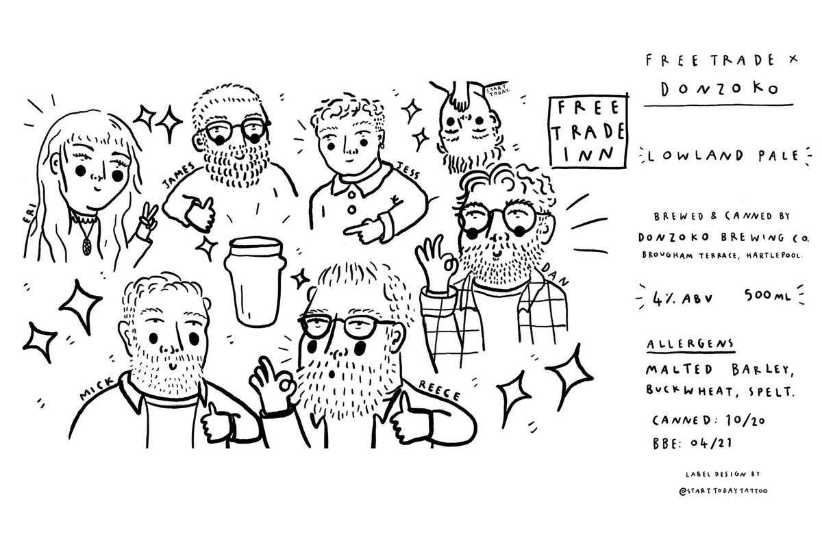 Free Trade Inn (@thefreetradeinn) on Twitter photo A couple of months ago we started a project with our local house beer brewers and our pal, and pub illustrator ‘Start Today Tattoo’.
The result is three limited edition cans filled with delicious <a href="/AllendaleBrewCo/">Allendale Brewery</a> <a href="/AlmastyBrewCo/">Almasty Brewing Co</a> and <a href="/DonzokoBeer/">Donzoko</a> beer with THE BEST artwork... A couple of months ago we started a project with our local house beer brewers and our pal, and pub illustrator ‘Start Today Tattoo’.
The result is three limited edition cans filled with delicious <a href="/AllendaleBrewCo/">Allendale Brewery</a> <a href="/AlmastyBrewCo/">Almasty Brewing Co</a> and <a href="/DonzokoBeer/">Donzoko</a> beer with THE BEST artwork...