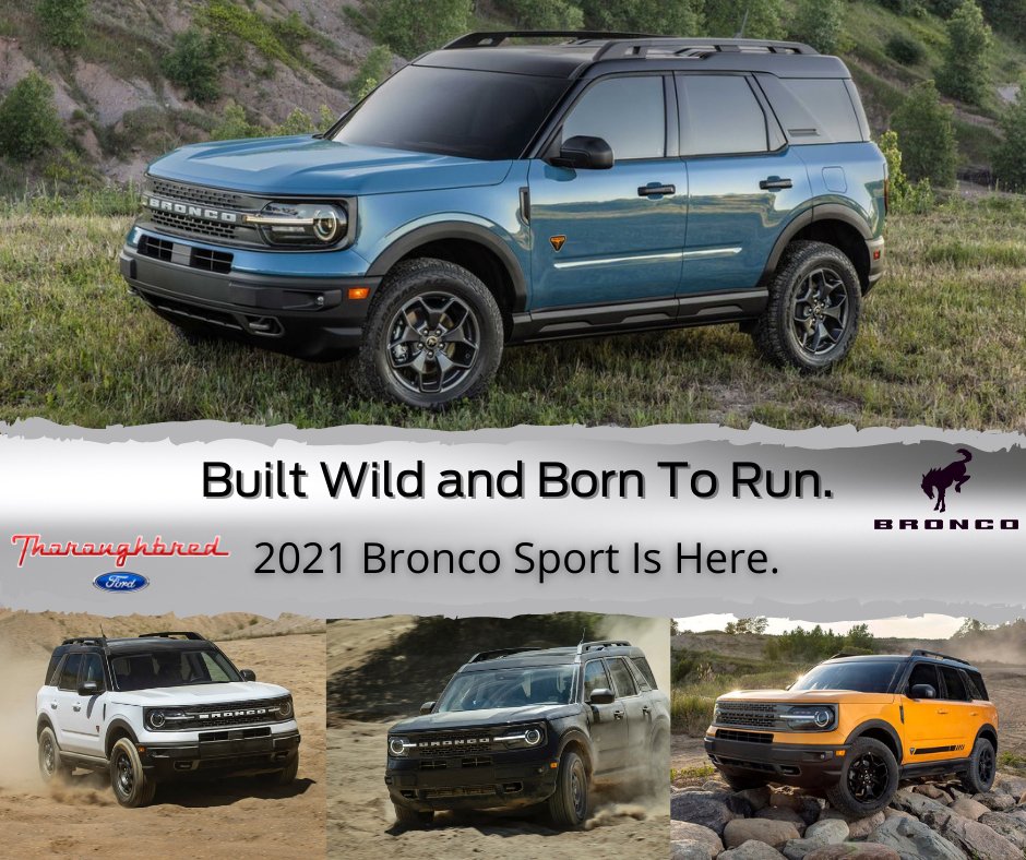 ThoroughbredFRD's tweet photo. It has arrived. The all new 2021 Bronco Sport is available now at Thoroughbred Ford. We have vehicles in stock and more on the way. Giddy up and get your Bronco on this holiday season!

Bronco Deals - https://t.co/BS31dG9Hgu
Get Trade Value - https://t.co/6gExnJKfzZ https://t.co/899jRmKrYl