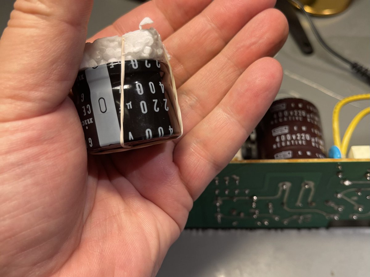 ovesen's tweet photo. One beefy capacitor. Largest I’ve seen in a computer #commodore #sx64 #recapping #400v #retrocomputer https://t.co/G2IXuqmiyz