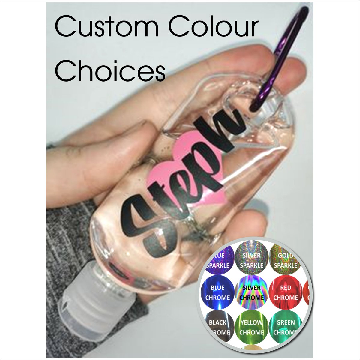 Excited to share the latest addition to my #etsy shop: Personalised clip-on hand gel / sanitiser travel bottle with carabiner to hook onto belts &amp; bags etc. Inc name/text and custom shape choice. etsy.me/3mLEWfV #custom #bespoke #personalised #name #text #handg