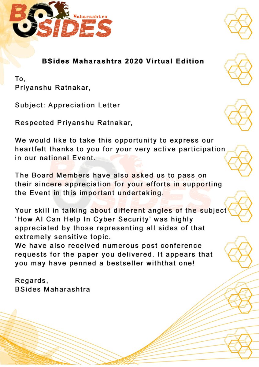 0xratnakar's tweet photo. Thank You #BsidesMaharashtra for the appreciation. 🙏🏻🧡 https://t.co/DcuysQpTqu