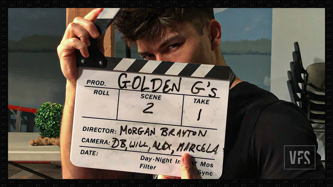 vfs's tweet photo. On set with #VFSacting student, Andy Oshima 🎬📸
#MyVFS #actor #slate #mood https://t.co/K4Zu0Eh0y5