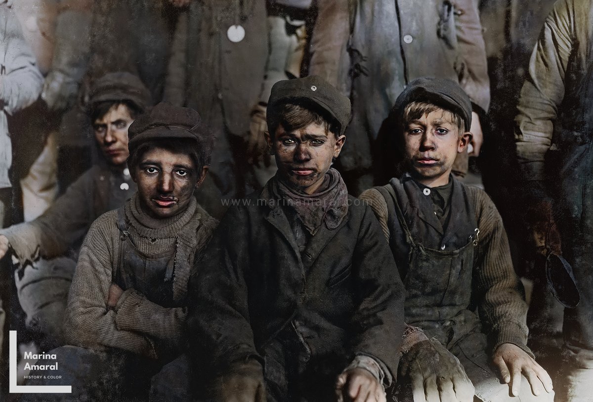 Group of Breaker boys. Smallest is Sam Belloma. Pine Street, 1911.