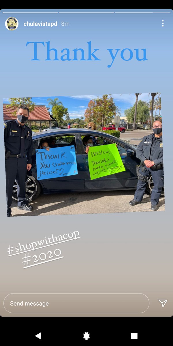 sdswac's tweet photo. This year's event looks a little different with drive thru pick ups but our officers still got to know the kids through wish lists and chatting while picking up gifts. #sdswac #shopwithacop @SDSUPD @LaMesaPD @ChulaVistaPD https://t.co/PWM1rKwpTj
