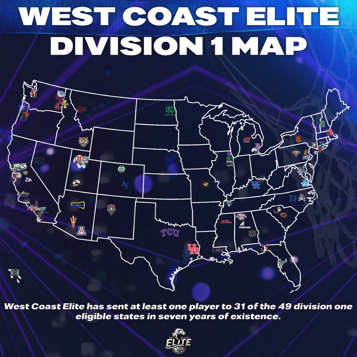 allineliteua's tweet photo. #SaturdayStatistics
West Coast Elite has sent players to 31 out of the 49 states with D1 teams in the program’s seven years of existence. The program continues to spread its reach and grow each year.
🏀🔥 #ALLIN https://t.co/eBF55XWV7l