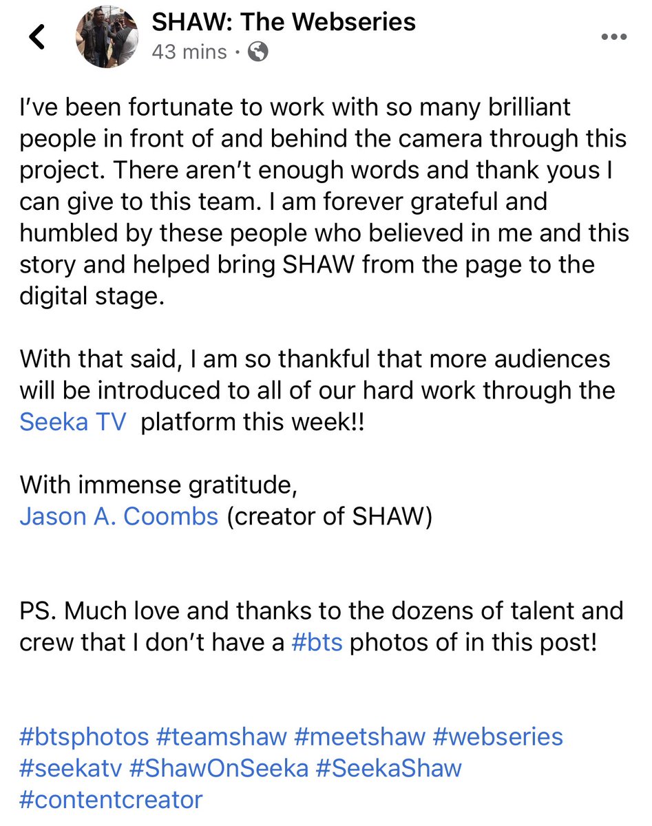 ShawTheSeries's tweet photo. Creator @JasonACoombs had to give some extra LOVE to the amazing cast and crew!! Grateful that more audiences will see the hard work thanks to @seekatv this!  
 
#btsphotos #meetshaw #webseries #seekatv #contentcreator #blackcreatives #shareblackstories #blackfilmmakers https://t.co/66Zz19mnXN