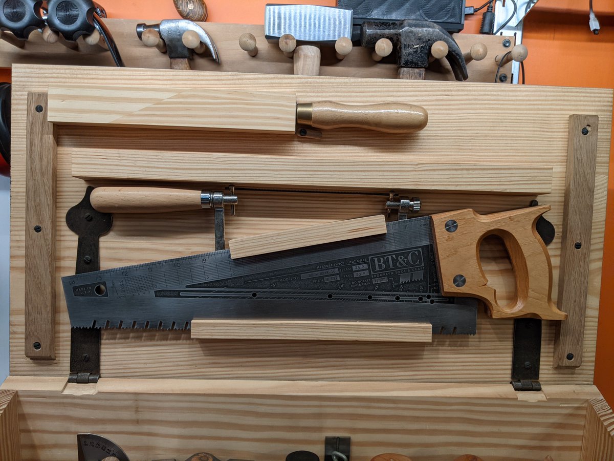 Moving to the underside of the lid we have the Brooklyn Tool & Craft hardware store saw. A great tool that I would likely use quite a bit in classes but seldom use at home as I have larger panel saws, a miter box, and a bandsaw.Still an excellently made tool, I do recommend it.