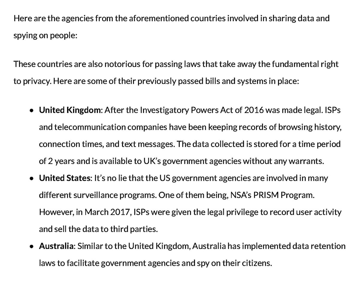 These Are The Agencies From The Aforementioned Countries Involved In Sharing Data And Spying On Its Citizens, And They Are Notorious For Passing Laws That Take Away The Fundamental Right To Privacy.Previously Passed Bills And Systems In Place...