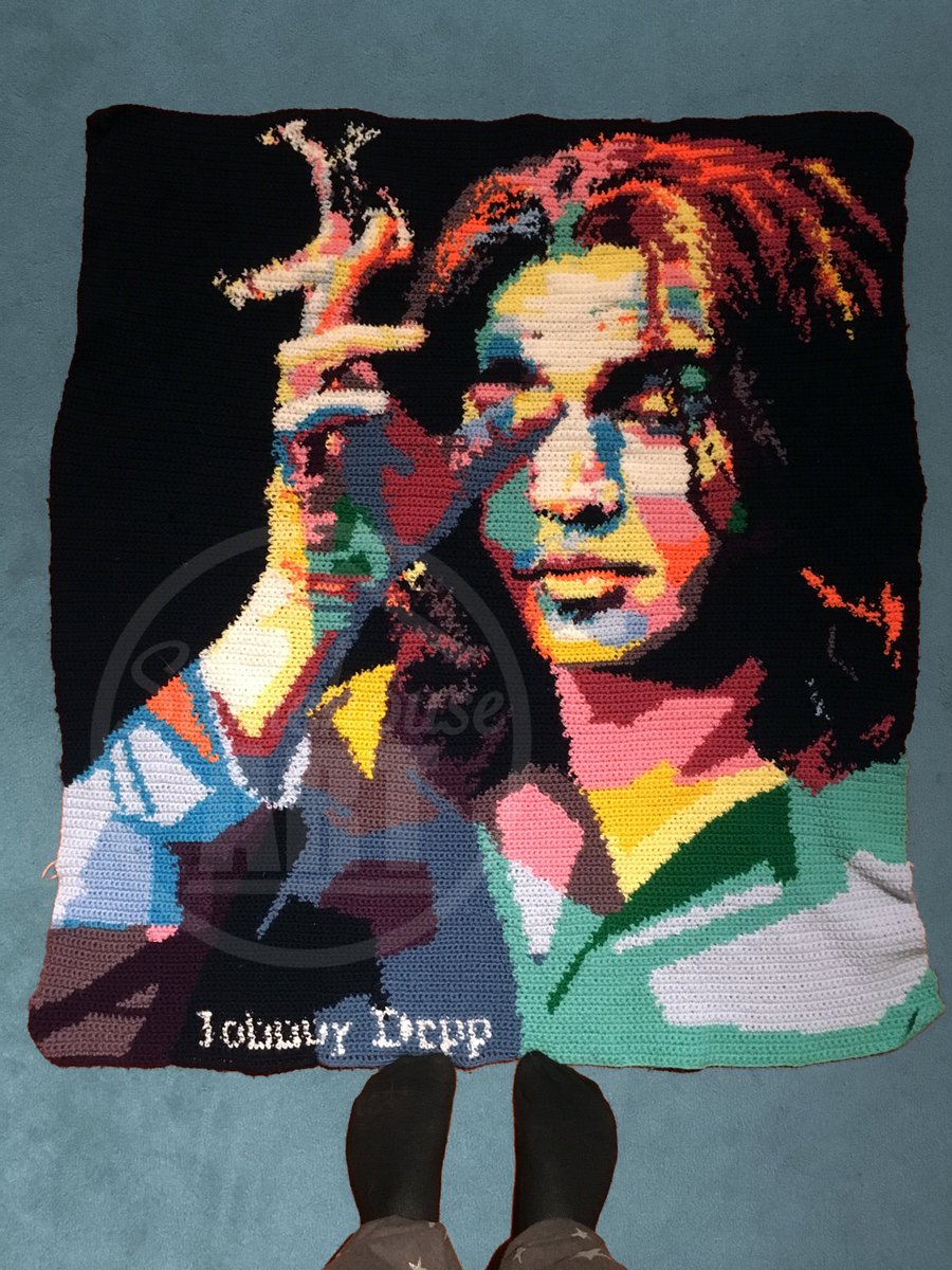 Stonehouse_Art's tweet photo. Remembering that time when I photoshopped a #JohnnyDepp picture into block colour and then crocheted a graphghan blanket from it.

It just about destroyed every ounce of my soul but I LOVE it as it's one of a kind.

@Victoriamary 
#JusticeForJohnnyDepp https://t.co/SY6QcleTZD
