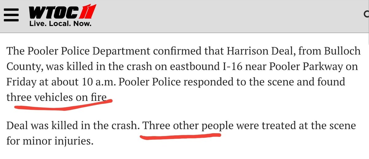 4)This is what the press is saying (sauce at end)3 vehicles, 1 fatal other 2 minor injuries