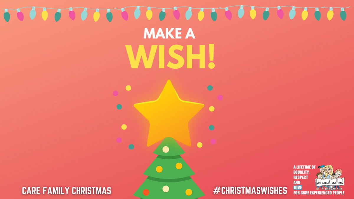 Do you have a Christmas Wish? ⭐

As part of our #CareFamilyChristmas plan, we’re asking Care Experienced people to tell us their Christmas Wish and we’ll do our best to make it come true! 🎄

Visit our website to make your wish today!

whocaresscotland.org/care-family-ch…