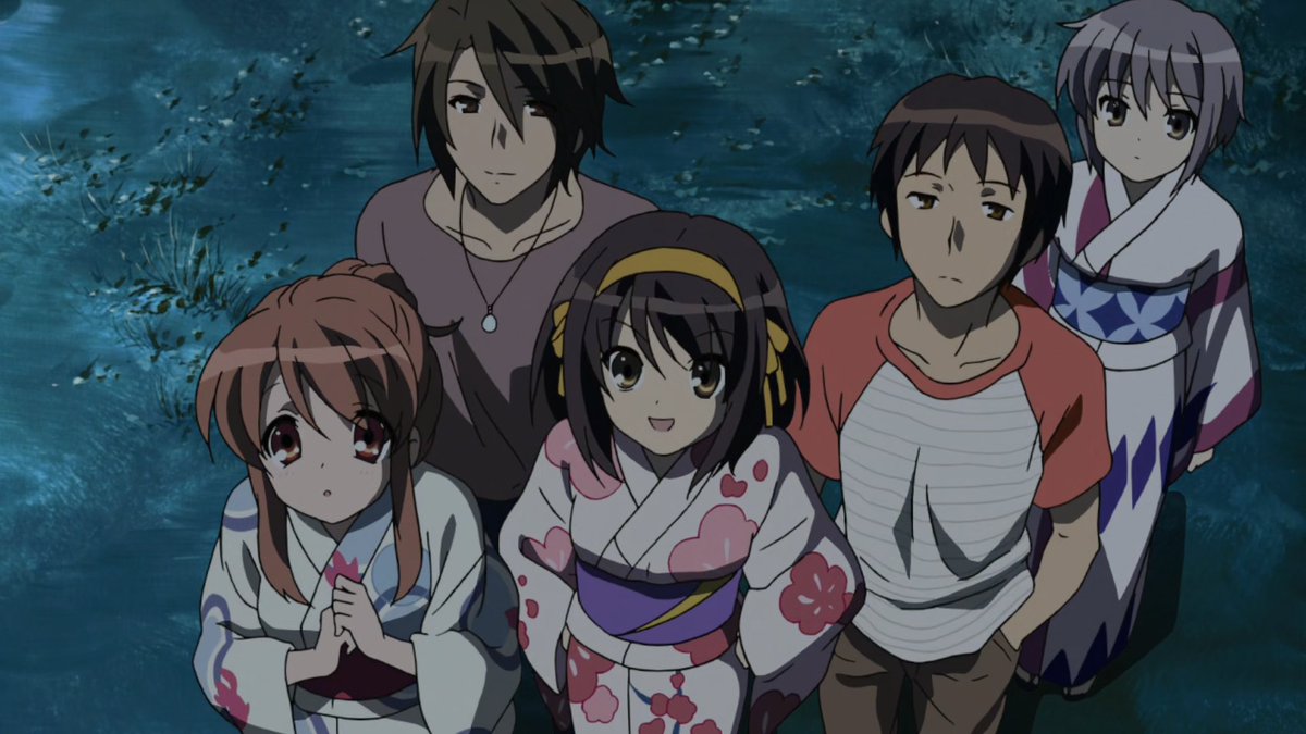 Those days are full of discussions, happy moments, love, obligations and freedom and all of them affect us in one way or another.And Haruhi portrays that really well. While our characters are being swayed by Haruhi and her whims, we see them change and grow up.